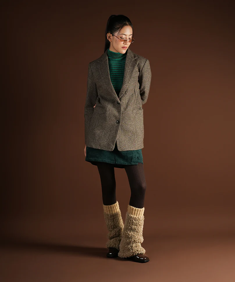 Banded Plush Ribbed Leg Warmer - Light Brown - Image 5