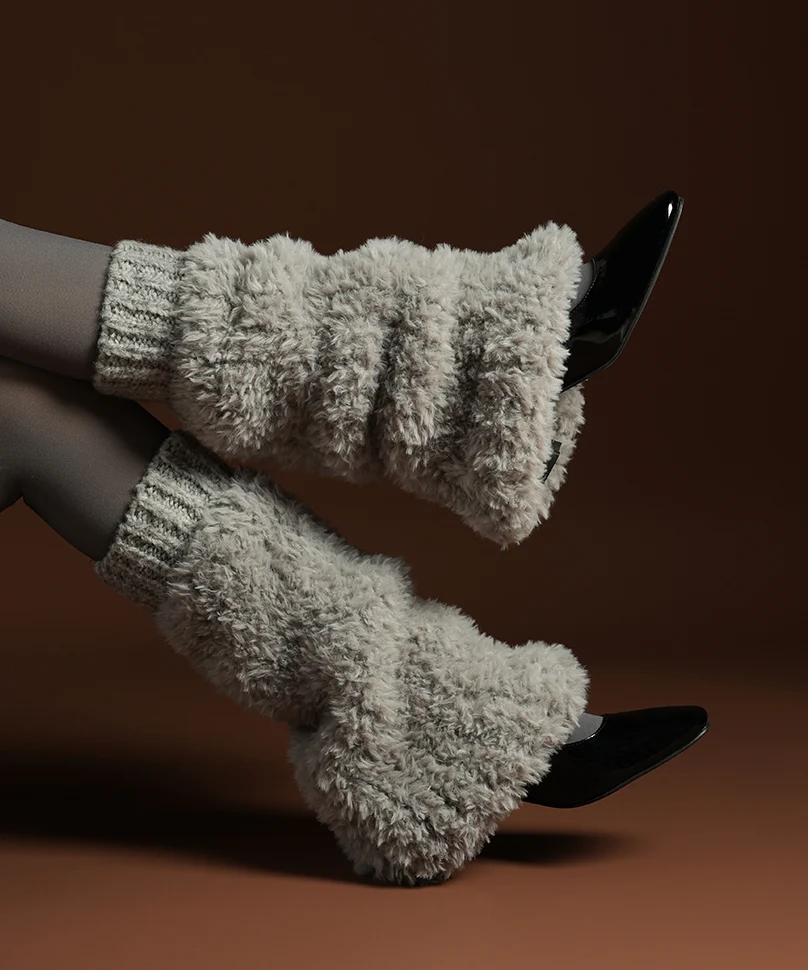 Banded Plush Ribbed Leg Warmer - Light Grey