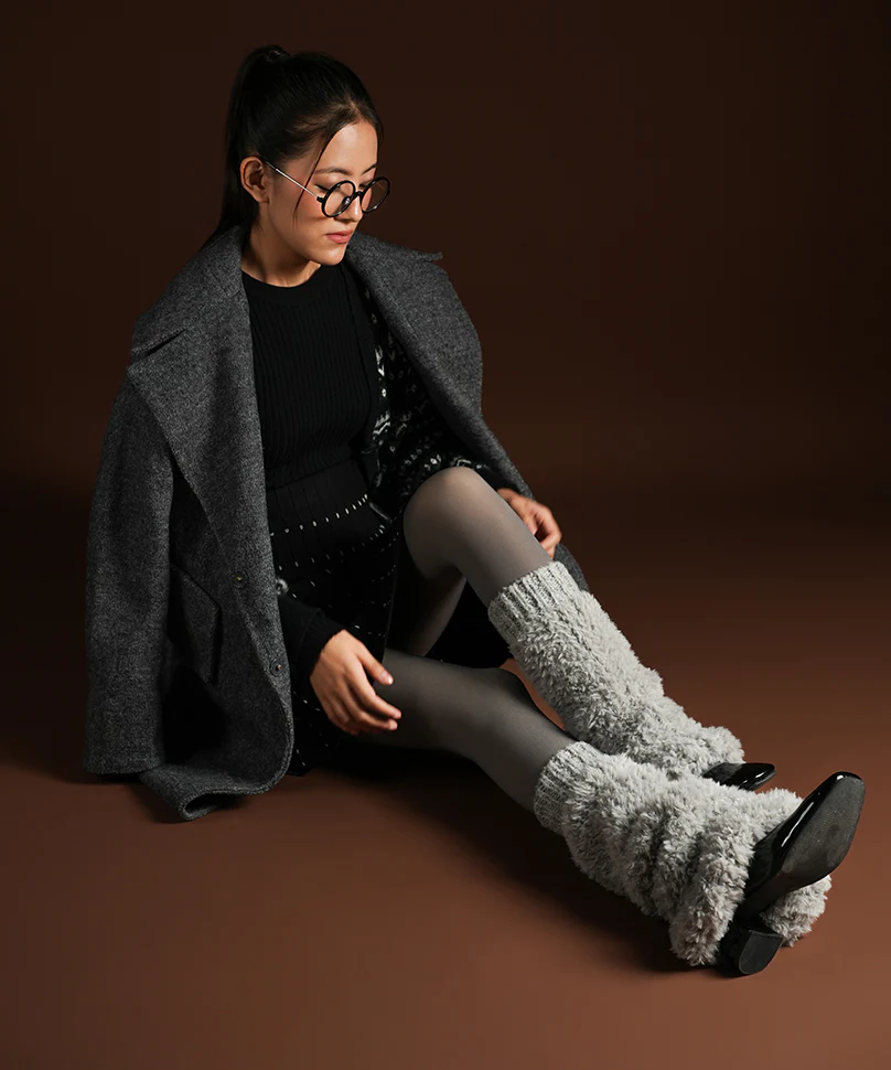 Banded Plush Ribbed Leg Warmer - Light Grey - Image 4