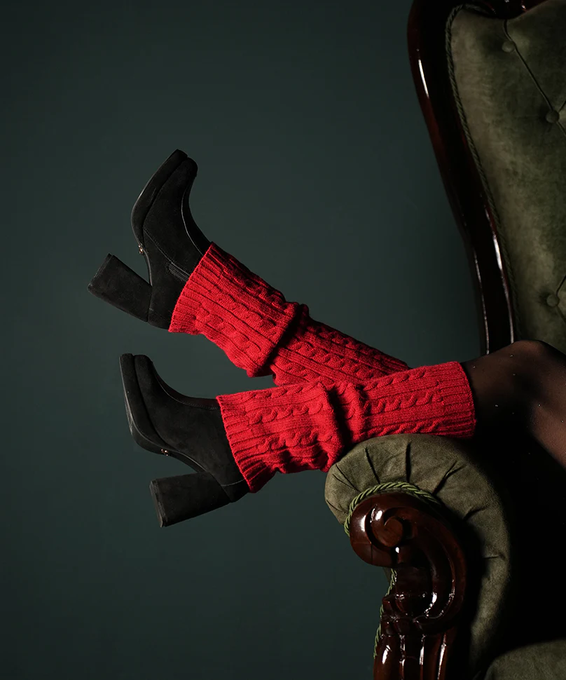 Cable Knit Leg Warmer - Red