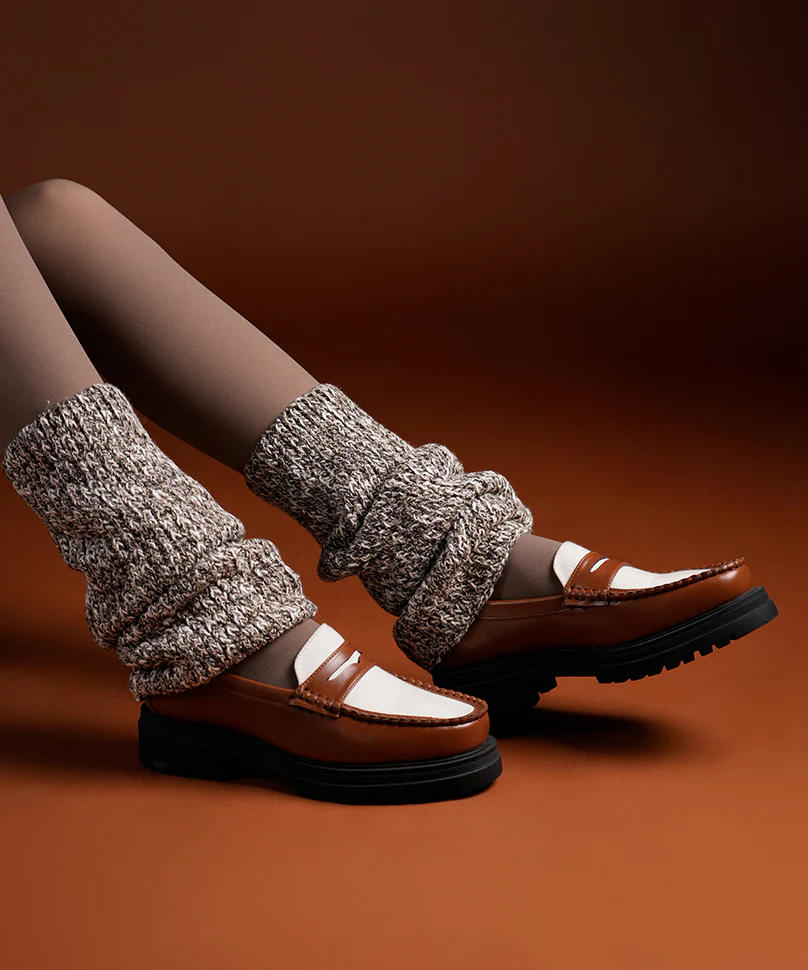 Melange Ribbed Leg Warmer - Brown - Image 2