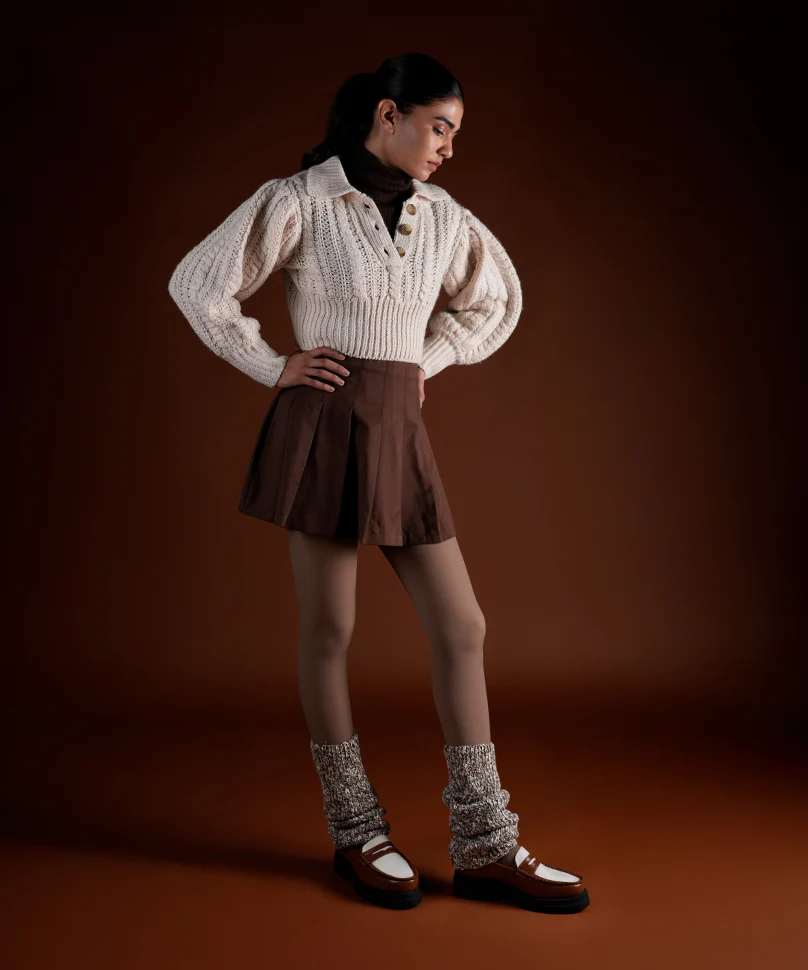 Melange Ribbed Leg Warmer - Brown - Image 4