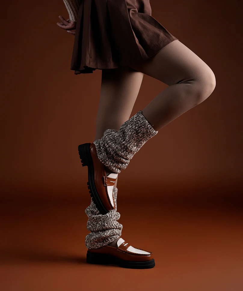 Melange Ribbed Leg Warmer - Brown - Image 5