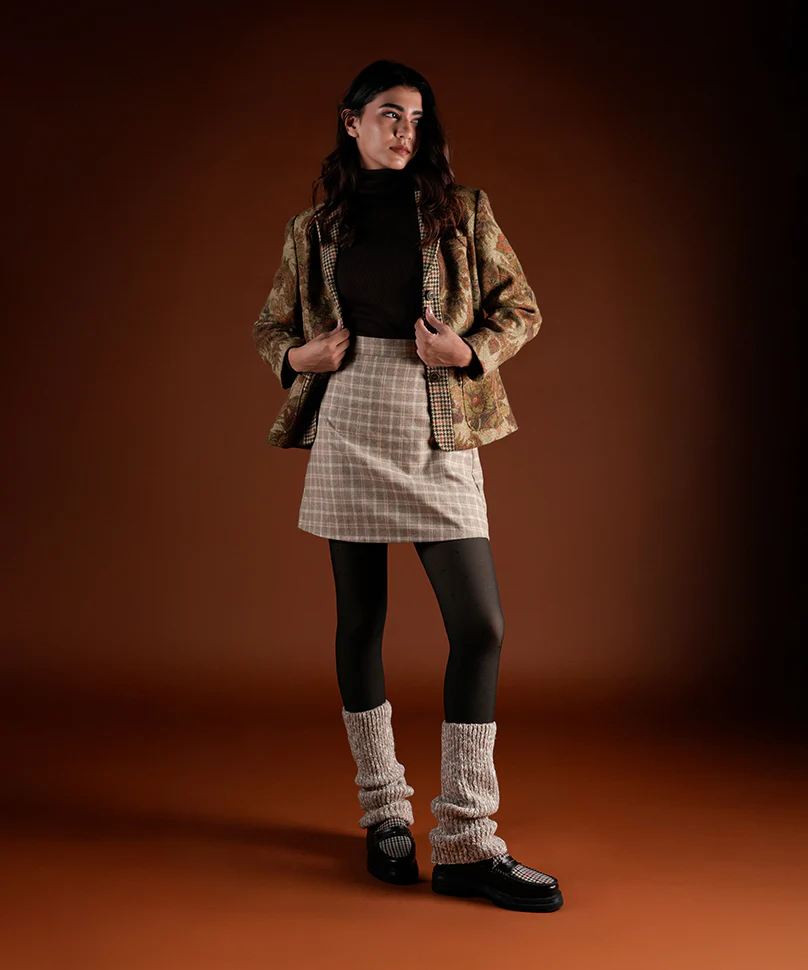 Melange Ribbed Leg Warmer - Khakhi - Image 3