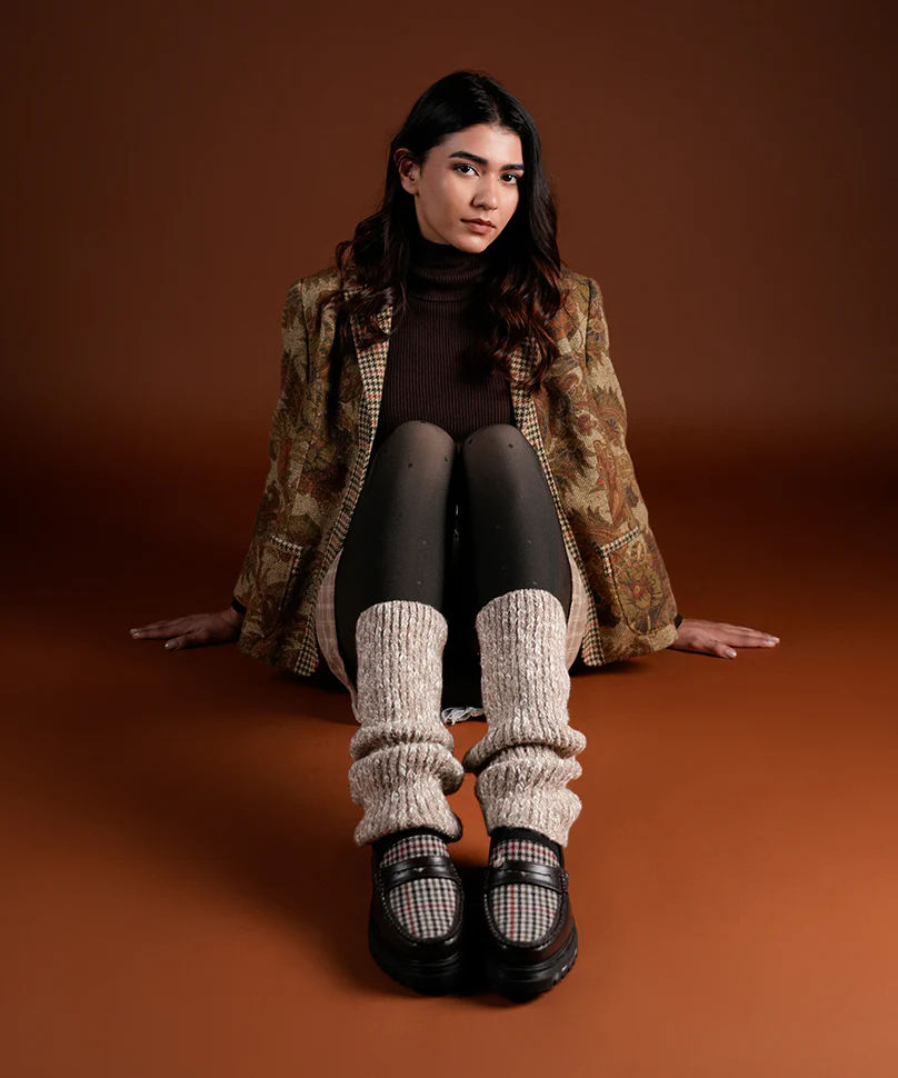 Melange Ribbed Leg Warmer - Khakhi - Image 4