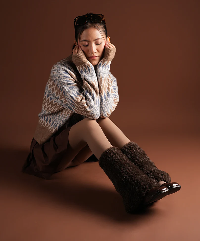 Plush Ribbed Leg Warmer - Brown