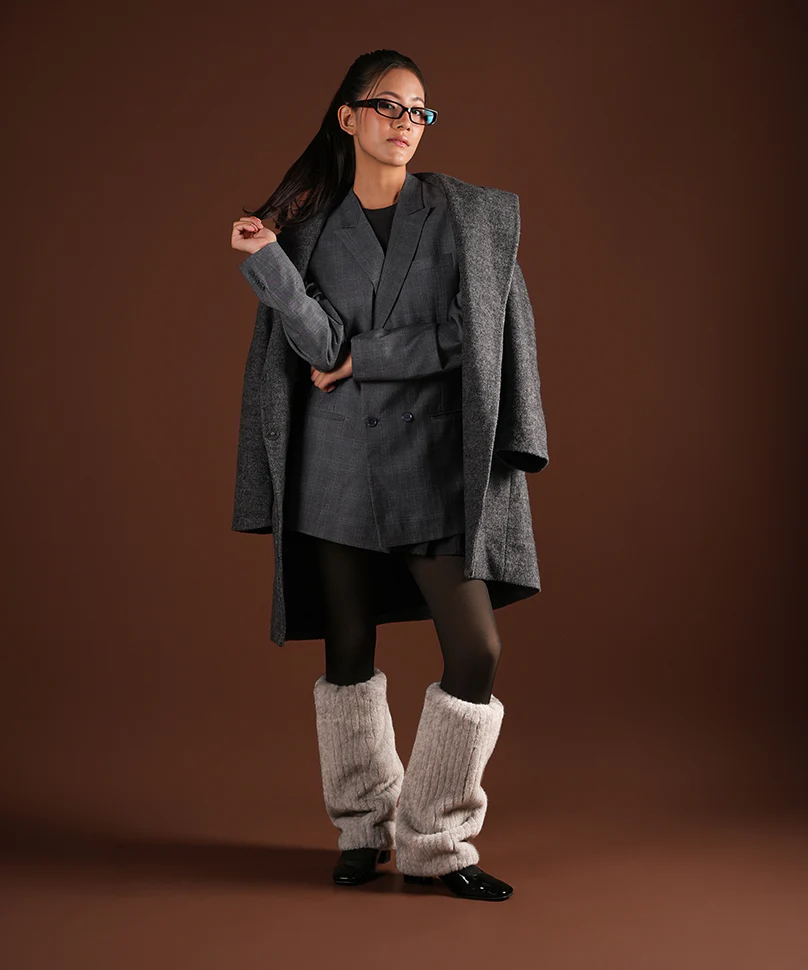 Ribbed Fur Leg Warmer - Light Grey - Image 2